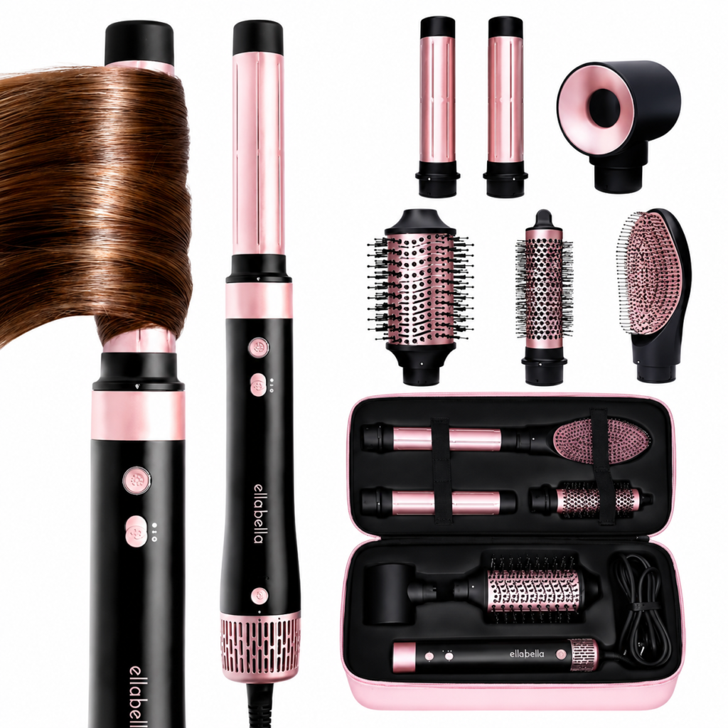 ELLA BELLA 6 in 1 Professional Hot Air Styler with multiple styling attachments, featured as one of the Best Dyson Dupes on Amazon.