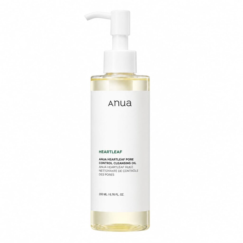 Anua Heartleaf Pore Control Cleansing Oil (200ml) for removing makeup, sunscreen, and excess oil while gently cleansing pores and soothing sensitive skin