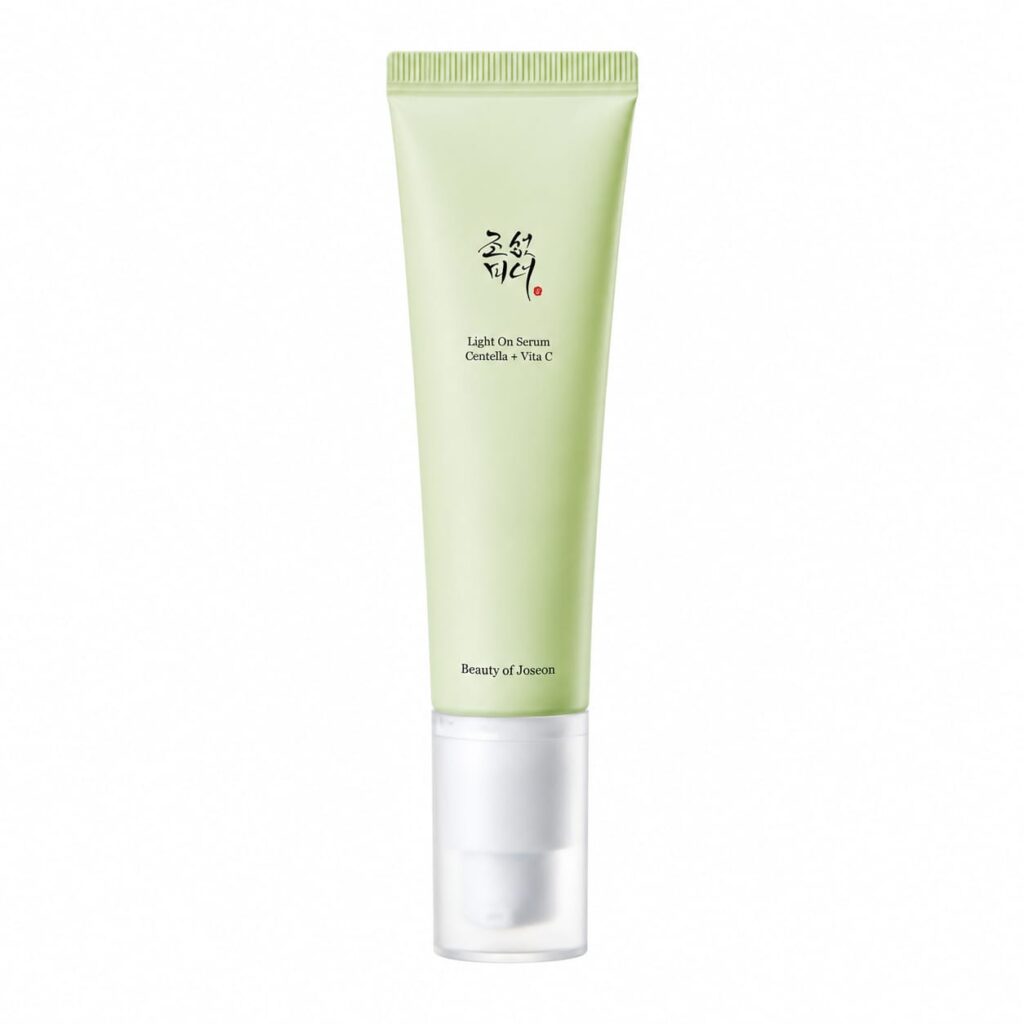 Beauty of Joseon Light On Serum Centella + Vita C on a white background. Korean brightening serum for dark spots, uneven skin tone, and glowing skin.