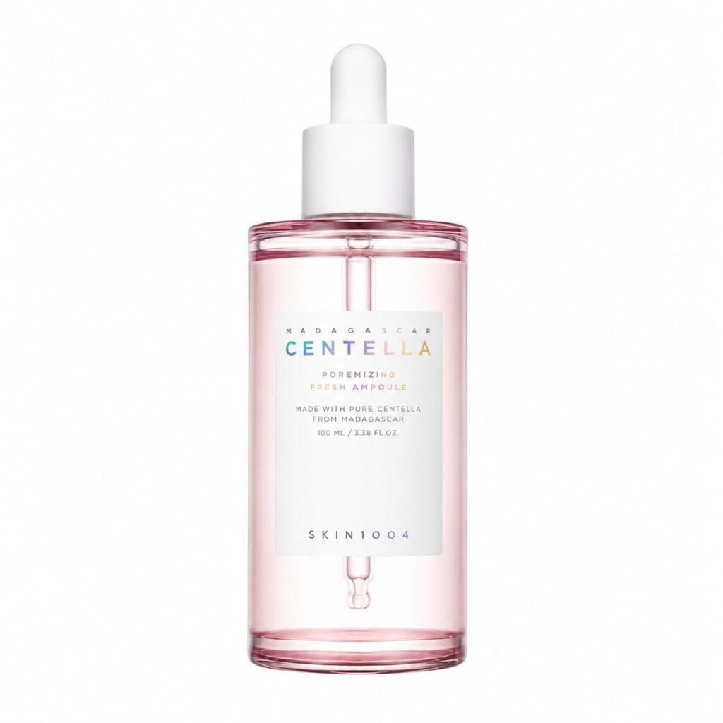 SKIN1004 Madagascar Centella Poremizing Fresh Ampoule on a white background – Korean Centella serum for soothing, hydrating, minimizing pores, and strengthening the skin barrier.