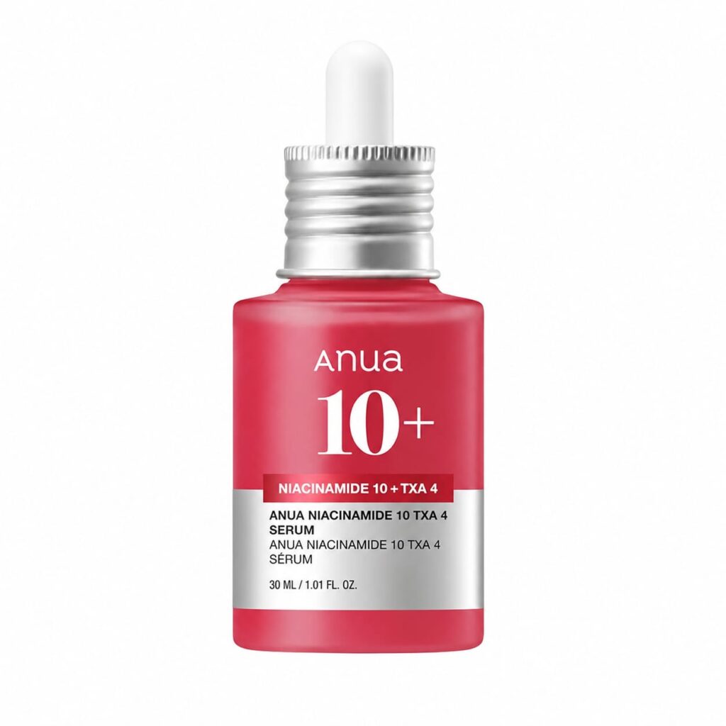 Anua Niacinamide 10% + TXA 4 Dark Spot Correcting Serum on a white background – Korean brightening serum for dark spots, hyperpigmentation, acne marks, and uneven skin tone.