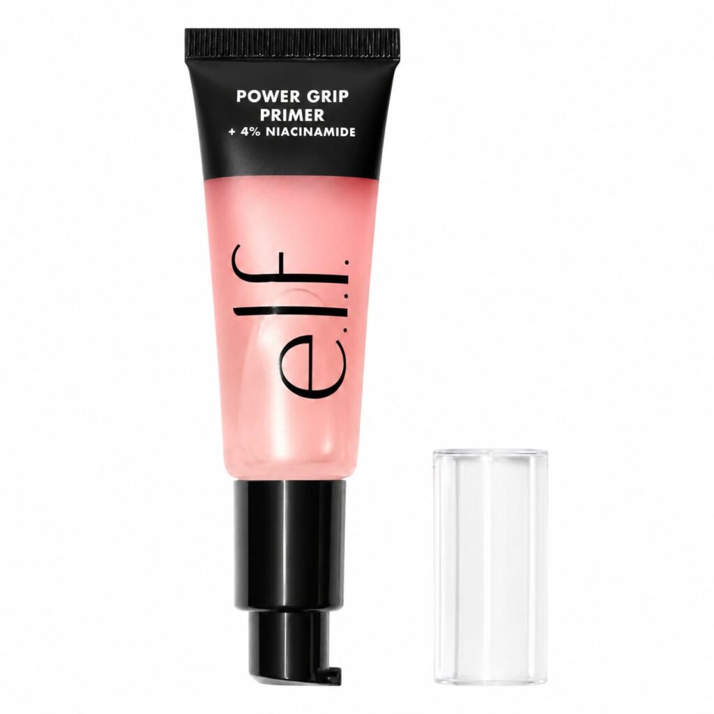 e.l.f. Power Grip Primer with 4% Niacinamide on a white background, beginner friendly makeup primer for smooth, long lasting makeup in 2026.