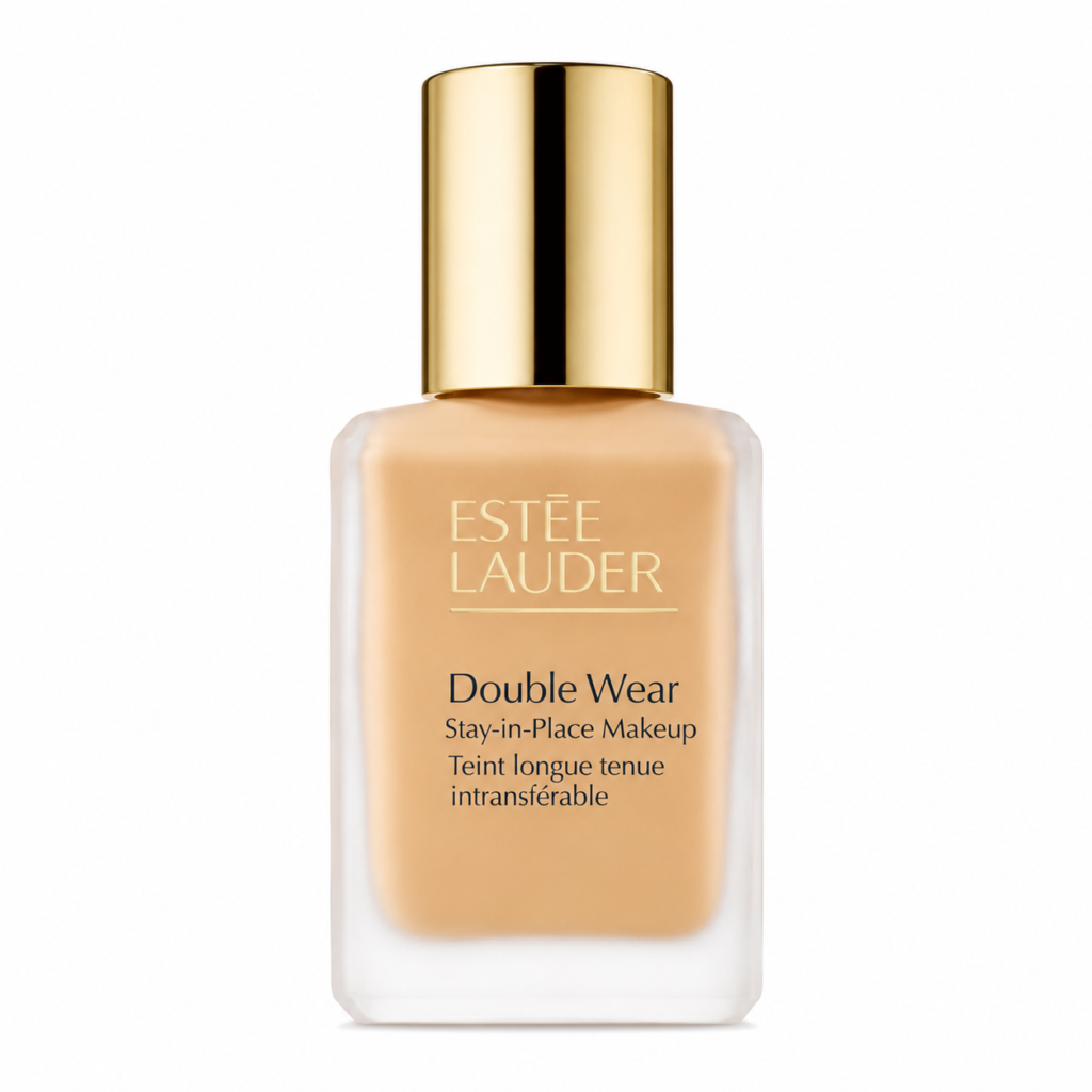 Estée Lauder Double Wear Stay-in-Place Foundation bottle on a white background for medium to full coverage and natural matte finish